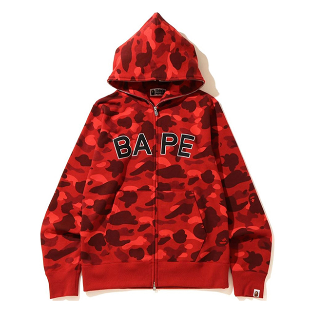 BAPE Black Logo Full Zip Red Hoodie
